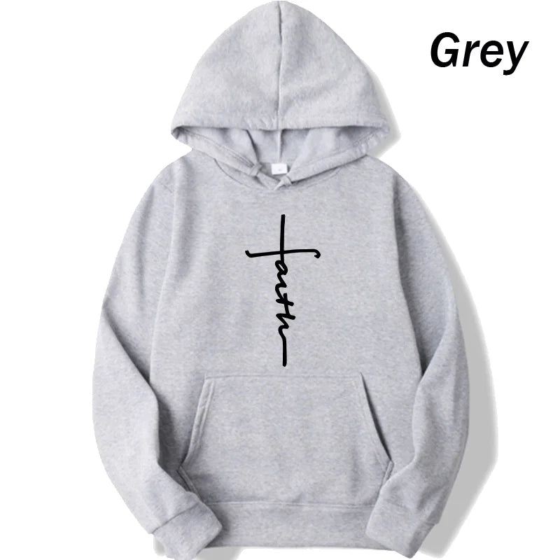 Crew Neck Faith Print Hoodie