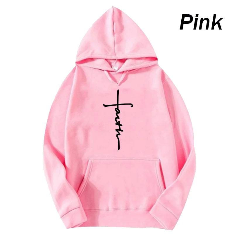 Crew Neck Faith Print Hoodie