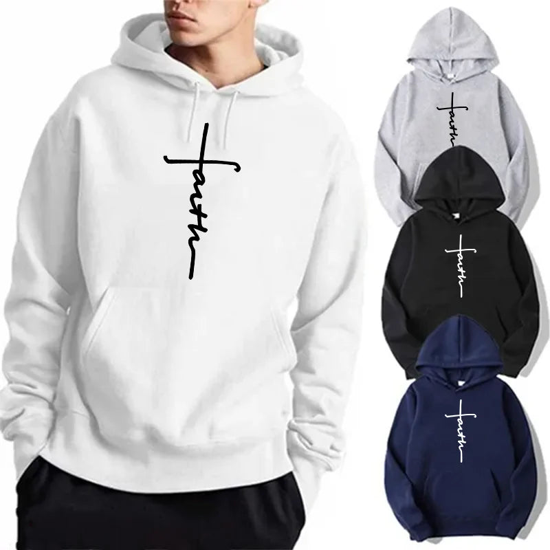 Crew Neck Faith Print Hoodie